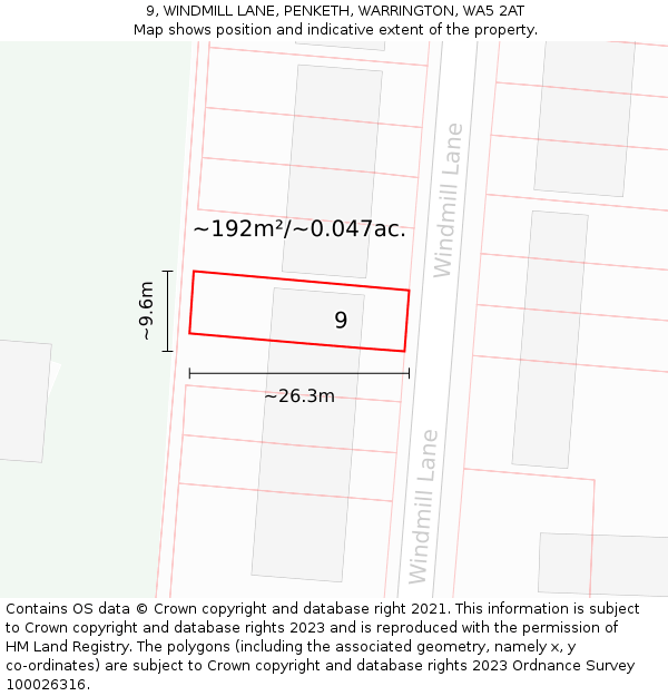 9, WINDMILL LANE, PENKETH, WARRINGTON, WA5 2AT: Plot and title map