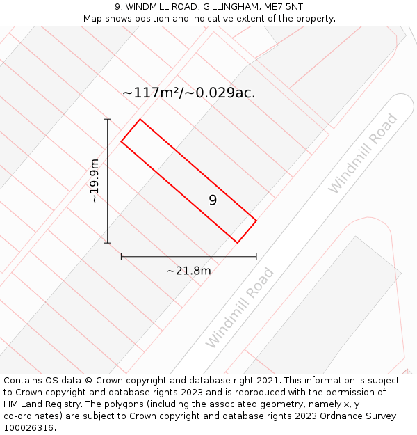 9, WINDMILL ROAD, GILLINGHAM, ME7 5NT: Plot and title map