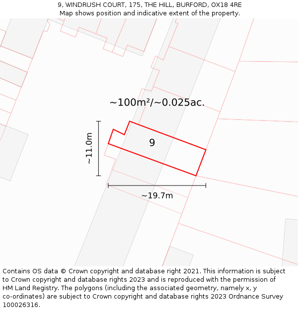 9, WINDRUSH COURT, 175, THE HILL, BURFORD, OX18 4RE: Plot and title map