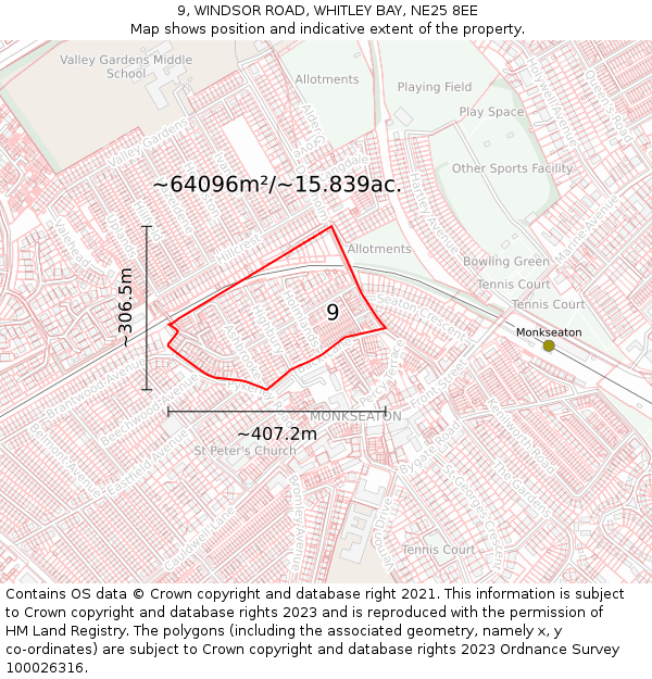 9, WINDSOR ROAD, WHITLEY BAY, NE25 8EE: Plot and title map