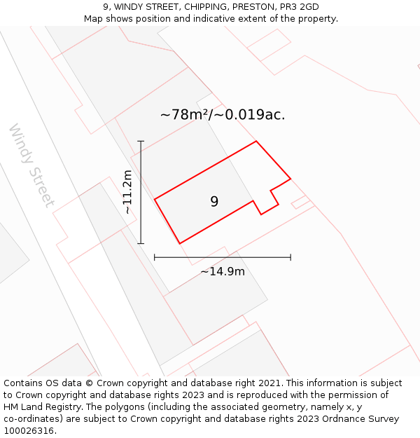 9, WINDY STREET, CHIPPING, PRESTON, PR3 2GD: Plot and title map
