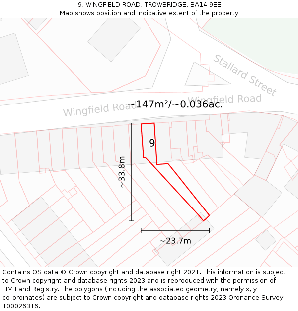 9, WINGFIELD ROAD, TROWBRIDGE, BA14 9EE: Plot and title map