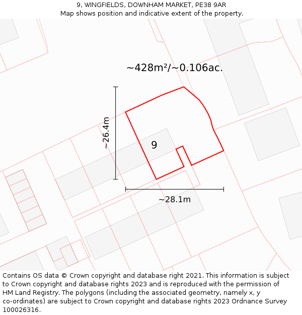9, WINGFIELDS, DOWNHAM MARKET, PE38 9AR: Plot and title map