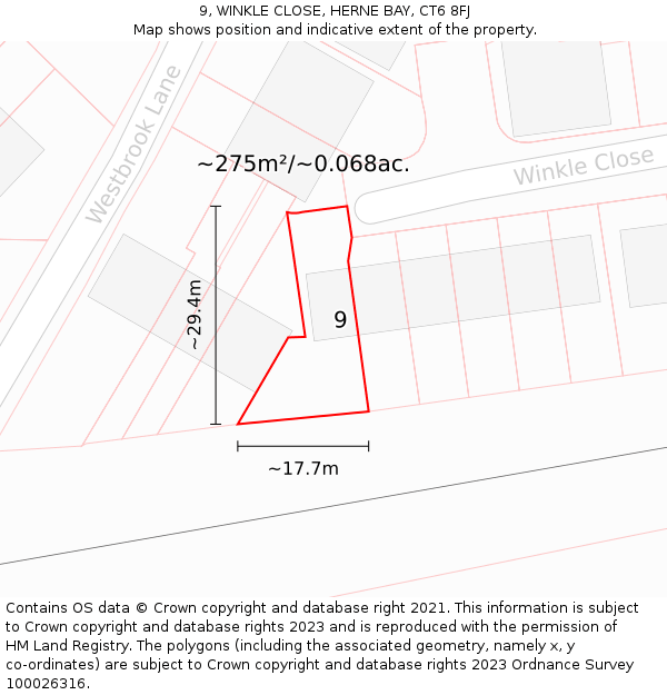 9, WINKLE CLOSE, HERNE BAY, CT6 8FJ: Plot and title map
