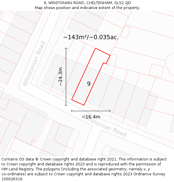 9, WINSTONIAN ROAD, CHELTENHAM, GL52 2JD: Plot and title map