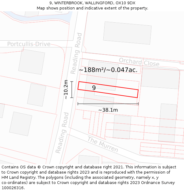9, WINTERBROOK, WALLINGFORD, OX10 9DX: Plot and title map
