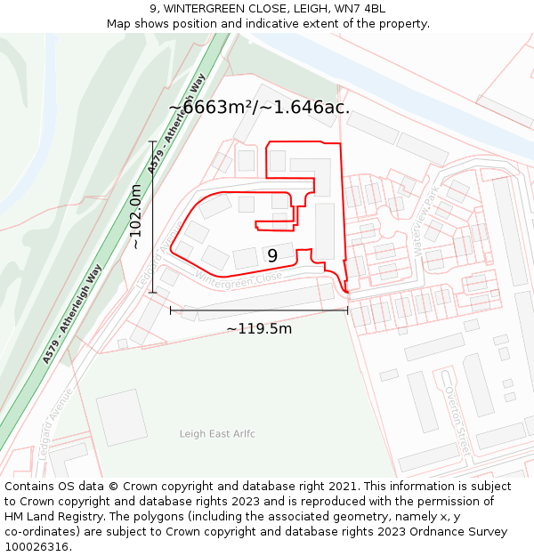 9, WINTERGREEN CLOSE, LEIGH, WN7 4BL: Plot and title map