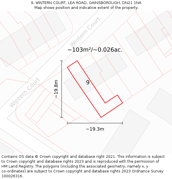 9, WINTERN COURT, LEA ROAD, GAINSBOROUGH, DN21 1NA: Plot and title map