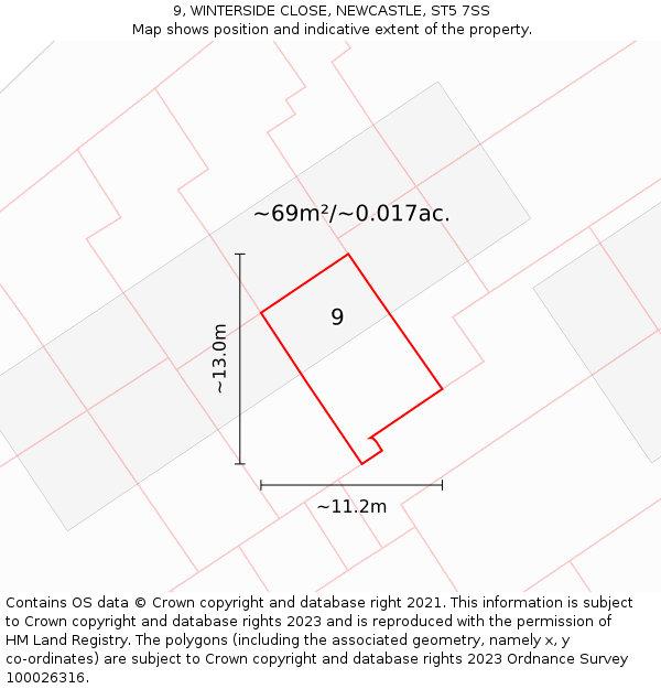 9, WINTERSIDE CLOSE, NEWCASTLE, ST5 7SS: Plot and title map