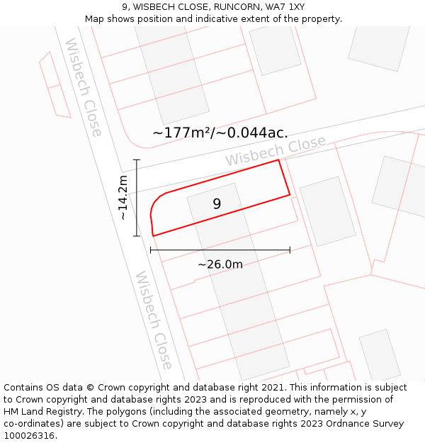 9, WISBECH CLOSE, RUNCORN, WA7 1XY: Plot and title map