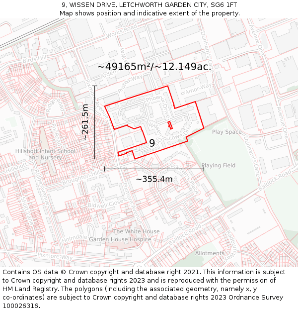 9, WISSEN DRIVE, LETCHWORTH GARDEN CITY, SG6 1FT: Plot and title map