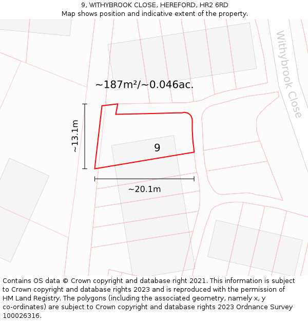 9, WITHYBROOK CLOSE, HEREFORD, HR2 6RD: Plot and title map