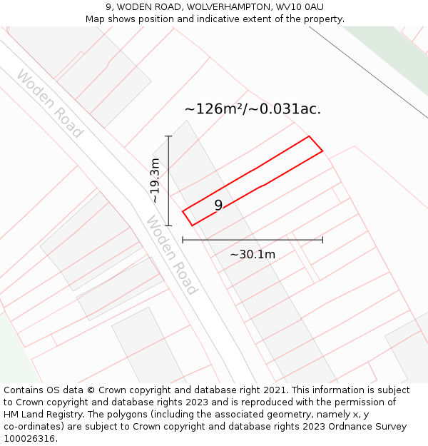 9, WODEN ROAD, WOLVERHAMPTON, WV10 0AU: Plot and title map