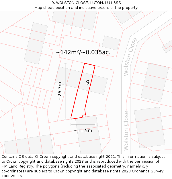 9, WOLSTON CLOSE, LUTON, LU1 5SS: Plot and title map