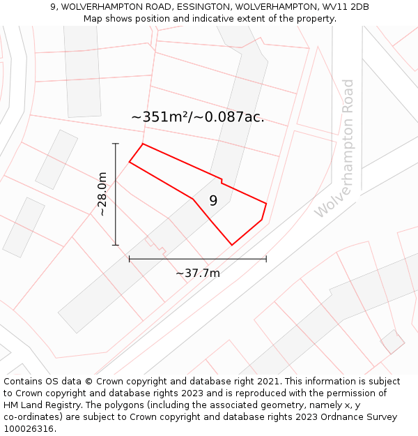 9, WOLVERHAMPTON ROAD, ESSINGTON, WOLVERHAMPTON, WV11 2DB: Plot and title map