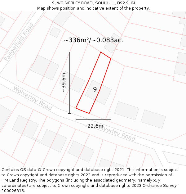 9, WOLVERLEY ROAD, SOLIHULL, B92 9HN: Plot and title map