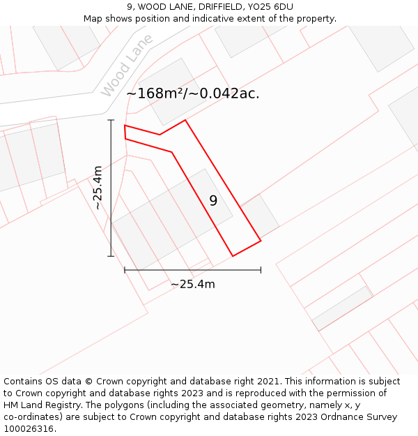 9, WOOD LANE, DRIFFIELD, YO25 6DU: Plot and title map