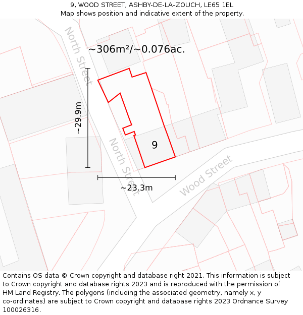 9, WOOD STREET, ASHBY-DE-LA-ZOUCH, LE65 1EL: Plot and title map