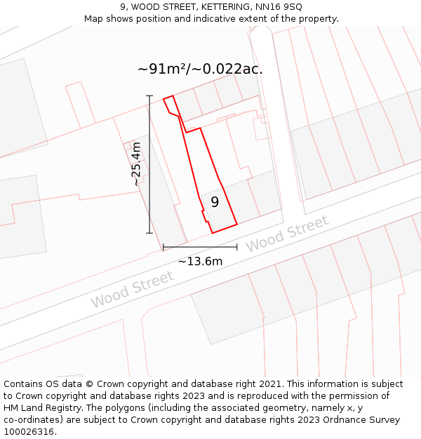 9, WOOD STREET, KETTERING, NN16 9SQ: Plot and title map