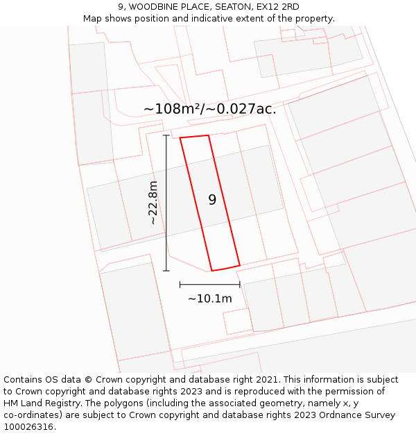 9, WOODBINE PLACE, SEATON, EX12 2RD: Plot and title map