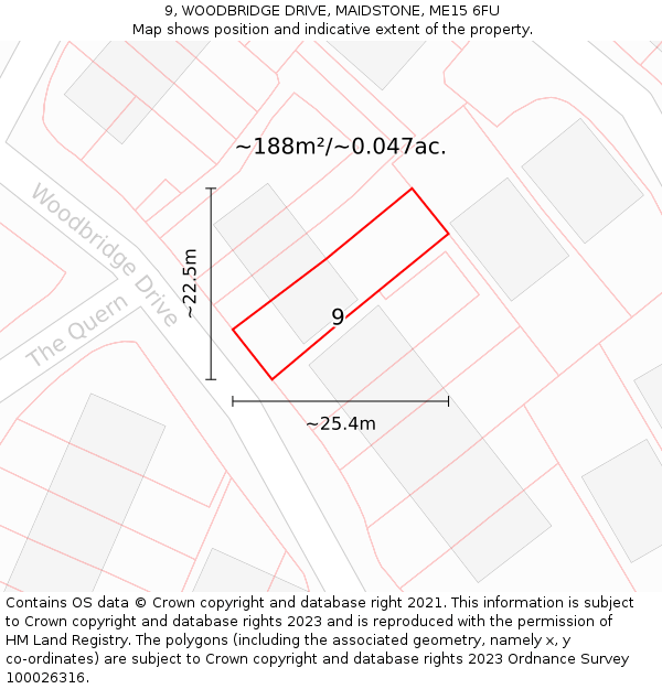 9, WOODBRIDGE DRIVE, MAIDSTONE, ME15 6FU: Plot and title map