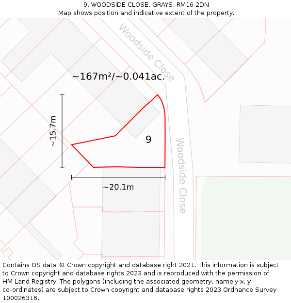 9, WOODSIDE CLOSE, GRAYS, RM16 2DN: Plot and title map