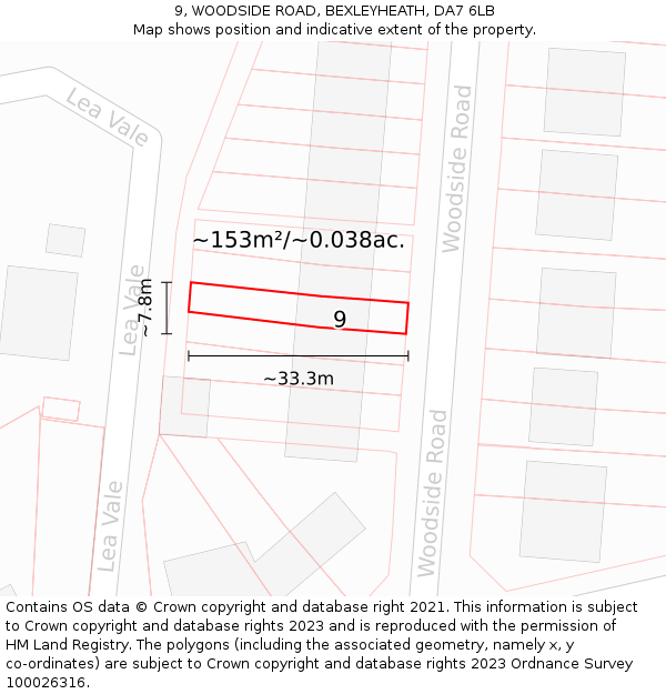 9, WOODSIDE ROAD, BEXLEYHEATH, DA7 6LB: Plot and title map