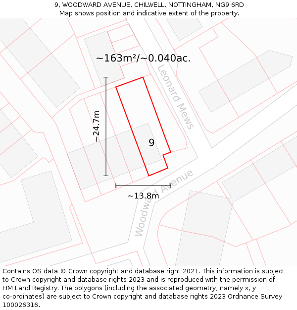 9, WOODWARD AVENUE, CHILWELL, NOTTINGHAM, NG9 6RD: Plot and title map