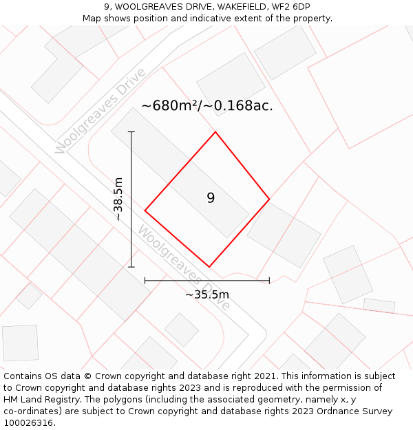 9, WOOLGREAVES DRIVE, WAKEFIELD, WF2 6DP: Plot and title map