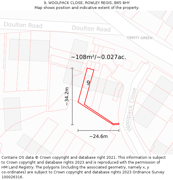 9, WOOLPACK CLOSE, ROWLEY REGIS, B65 8HY: Plot and title map
