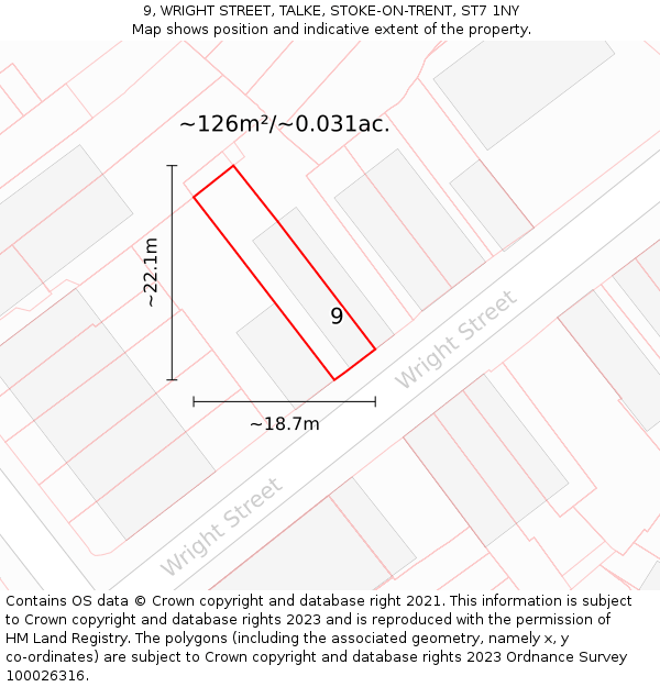 9, WRIGHT STREET, TALKE, STOKE-ON-TRENT, ST7 1NY: Plot and title map