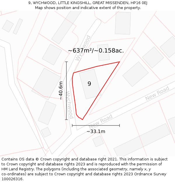 9, WYCHWOOD, LITTLE KINGSHILL, GREAT MISSENDEN, HP16 0EJ: Plot and title map