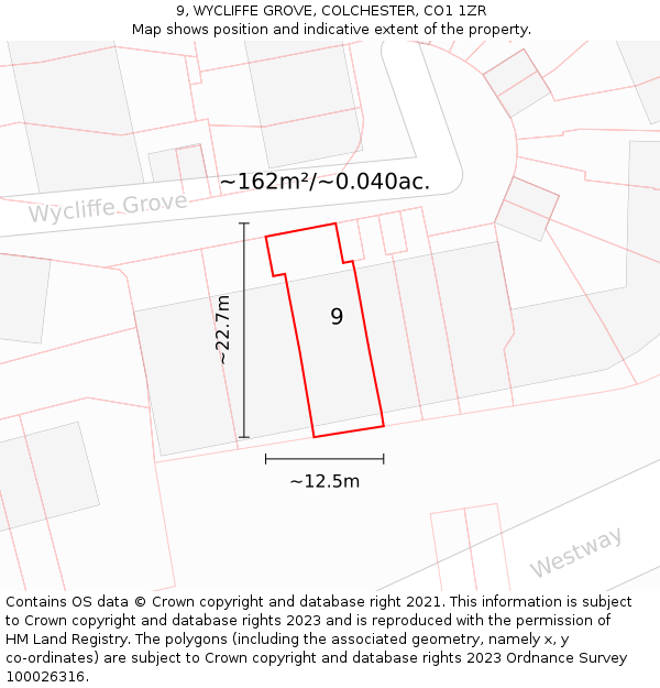 9, WYCLIFFE GROVE, COLCHESTER, CO1 1ZR: Plot and title map