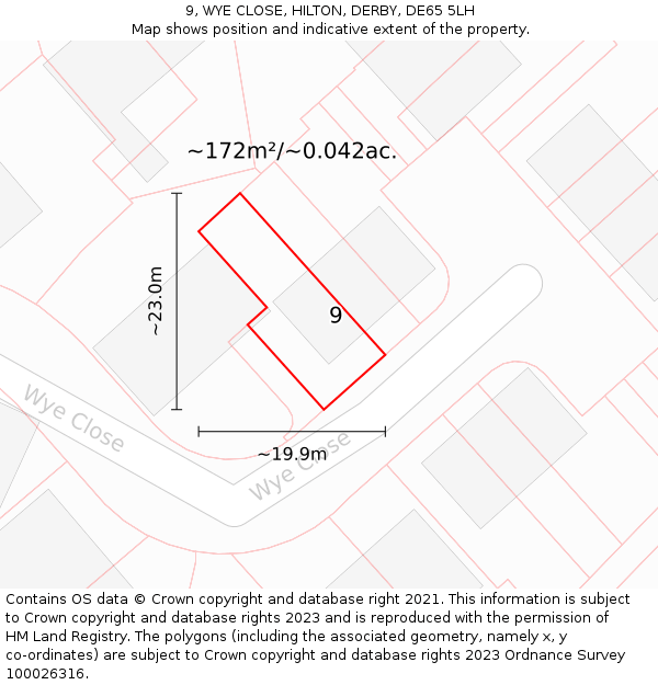 9, WYE CLOSE, HILTON, DERBY, DE65 5LH: Plot and title map