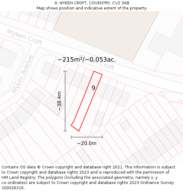9, WYKEN CROFT, COVENTRY, CV2 3AB: Plot and title map
