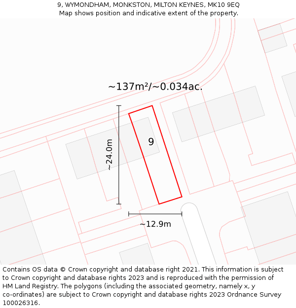 9, WYMONDHAM, MONKSTON, MILTON KEYNES, MK10 9EQ: Plot and title map