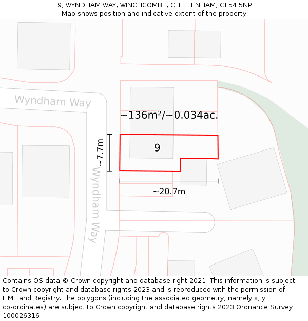 9, WYNDHAM WAY, WINCHCOMBE, CHELTENHAM, GL54 5NP: Plot and title map
