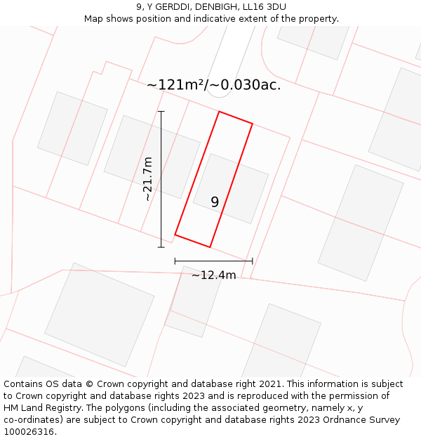 9, Y GERDDI, DENBIGH, LL16 3DU: Plot and title map