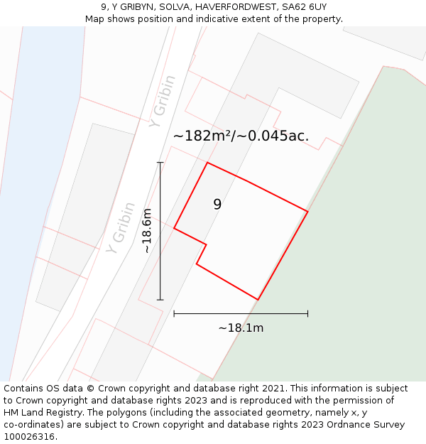 9, Y GRIBYN, SOLVA, HAVERFORDWEST, SA62 6UY: Plot and title map