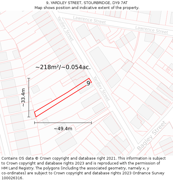 9, YARDLEY STREET, STOURBRIDGE, DY9 7AT: Plot and title map