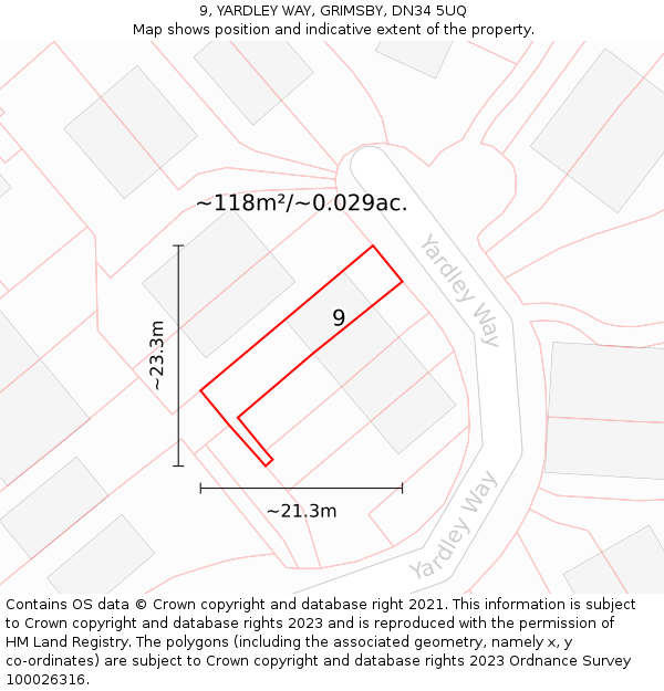 9, YARDLEY WAY, GRIMSBY, DN34 5UQ: Plot and title map