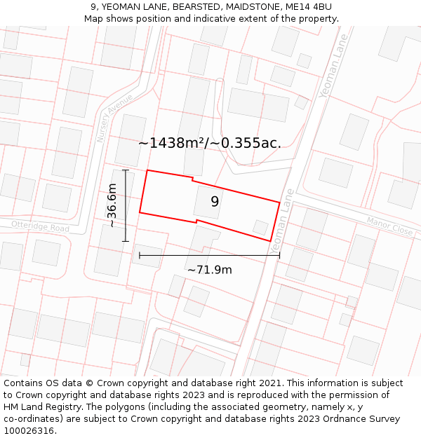 9, YEOMAN LANE, BEARSTED, MAIDSTONE, ME14 4BU: Plot and title map