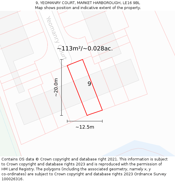 9, YEOMANRY COURT, MARKET HARBOROUGH, LE16 9BL: Plot and title map