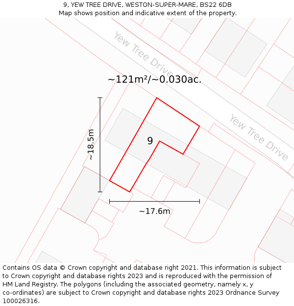 9, YEW TREE DRIVE, WESTON-SUPER-MARE, BS22 6DB: Plot and title map