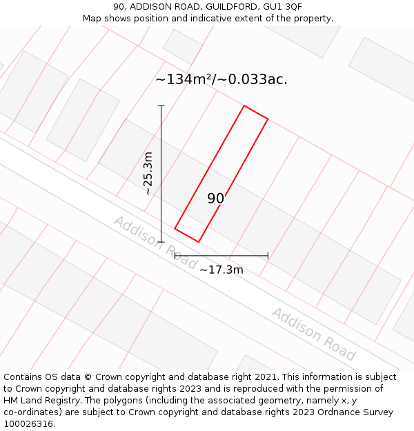 90, ADDISON ROAD, GUILDFORD, GU1 3QF: Plot and title map