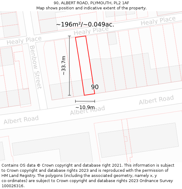 90, ALBERT ROAD, PLYMOUTH, PL2 1AF: Plot and title map