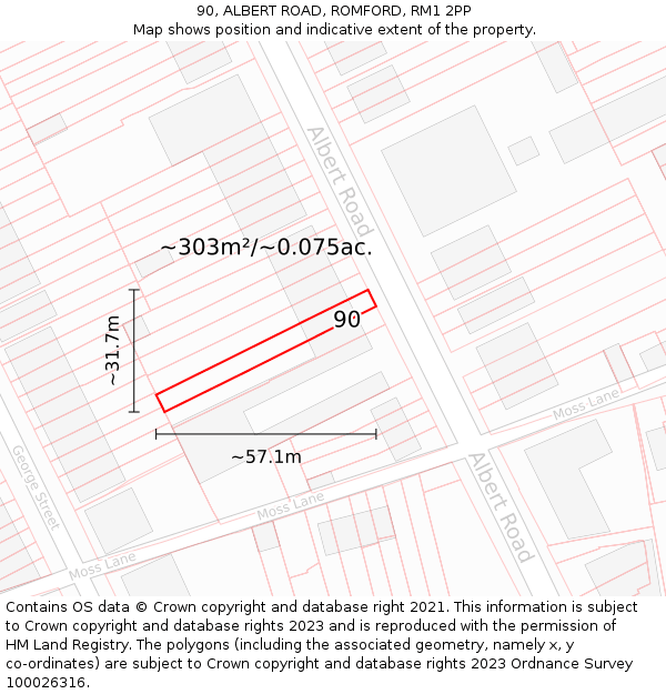 90, ALBERT ROAD, ROMFORD, RM1 2PP: Plot and title map