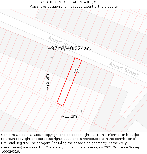 90, ALBERT STREET, WHITSTABLE, CT5 1HT: Plot and title map