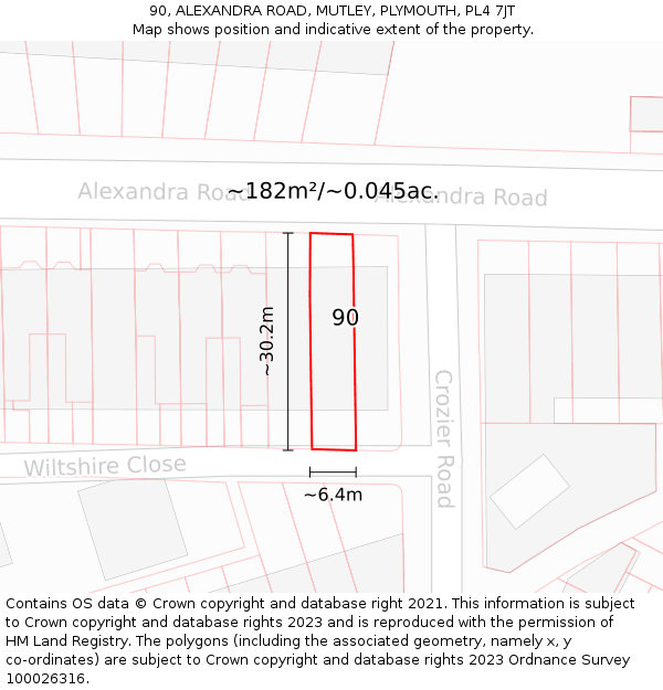 90, ALEXANDRA ROAD, MUTLEY, PLYMOUTH, PL4 7JT: Plot and title map