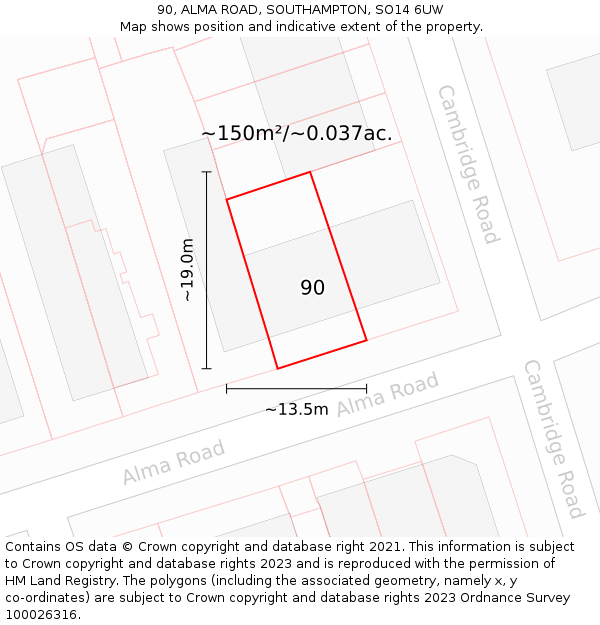 90, ALMA ROAD, SOUTHAMPTON, SO14 6UW: Plot and title map